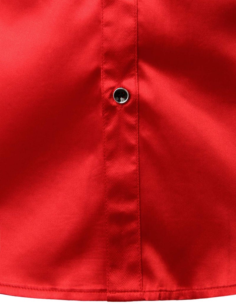 ZEROYAA Men's Shiny Sequins Design Silk Like Satin Button Up Disco Party Dress Shirts with Bow Tie ZLCL22-Red Black Medium - Image 5